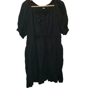 Waist-Defined Puff-Sleeve Tie-Neck Mini Dress